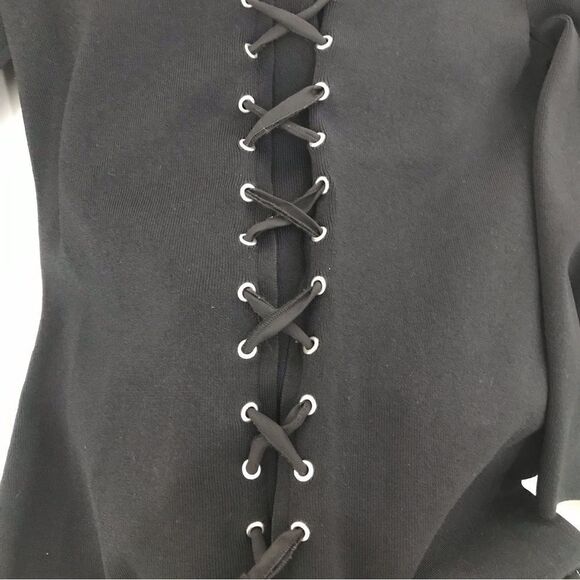 Cable & Gage Black Lace Up Stretch Knit Top - Picture 11 of 13